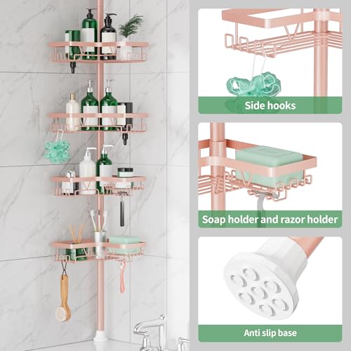 DAOYA Corner Shower Caddy Tension Pole - 4‑Tier Adjustable Shower Shelf Organizer Space‑Saving Bathroom Storage for Bathtub or Floor, Apricot - color: Apricot