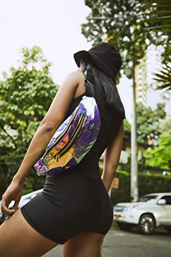 Vibe Festival Gear Rave Fanny Pack for Women Men – Festival, 4 Pockets, Adjustable Strap, Cute Waist Bag, Crossbody Belt Bag, Hiking, Running, Cycling - color: Purple Iridescenct, size: Fits Most