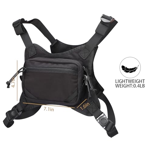 MGFLASHFORCE Chest Bag for Men and Women, Chest Rig Pack Front EDC Pouch Running Vest Phone Holder for Workout, Hiking and Outdoor Sports - color: Black