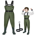 Kids Chest Waders for Toddler Children Waterproof with Insulated Boots - color: Green, size: 8/9