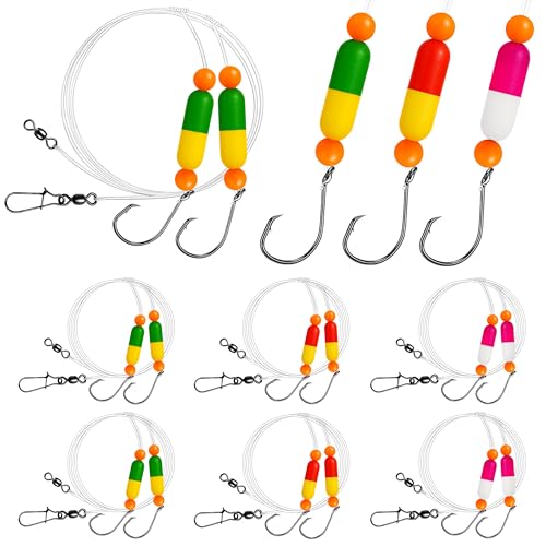 Pompano Rig Saltwater Surf Fishing Rigs – Double Drop Leader Rigs with Hooks, Floats, Beads & Snap – Easy Pre-Tied Terminal Tackle for Pompano, Whiting, Redfish - color: Assorted Colors–K, size: 6 Pack