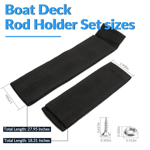 12760-7 Boat Deck Fishing Rod Holder Straps Set for Up to 5 Rods,Fishing Rod Saver Straps Tie Downs for Boat Deck,10 Inch Handle Strap,6 Inch Rod Tip Strap, Fishing Boat Accessories,Black
