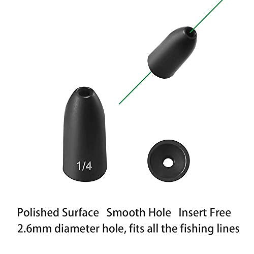 12 Pack Tungsten Bullet Fishing Weights, Insert Free Worm Sinkers, 1/8 3/16 1/4 3/8 1/2 oz - color: No Chip Black, size: 1/16 oz - 12pcs