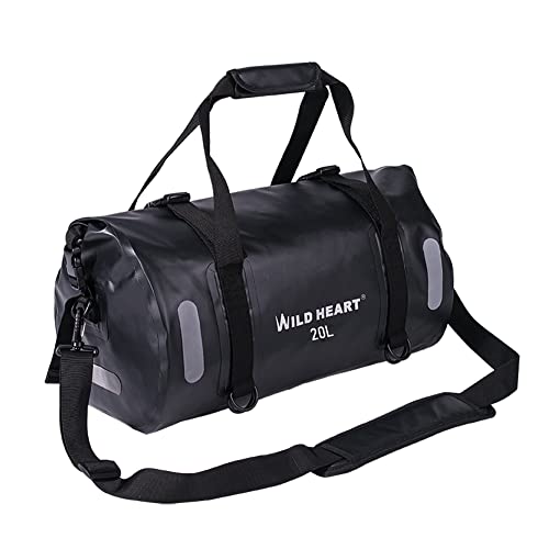 WILD HEART Waterproof Bag Duffel Bag 20L 30L 40L with Welded Seams Shoulder Straps, Mesh Pocket for Kayaking, Camping, Boating,Bicycle,Motorcycle - color: balck, size: 20L