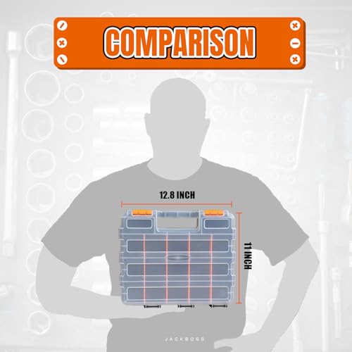 Jack Boss Tool Box with Transparent Lid, Double Side 34-Compartments Organizer Box with Removable Dividers for Hardware, Screws, Bolts, Nails, Beads, Jewelry and Fishing Accessories, Orange, 4 Pack - color: Orange, size: 4 PACK