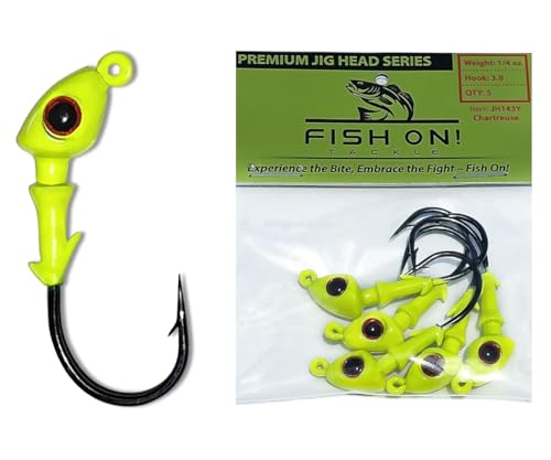 Jig Heads for Fishing with Super Sharp Black Nickel Hooks - Double Locking Bait Stays & Multi-Color 3D Eyes - Perfect for Freshwater & Saltwater Fishing - color: Chartreuse, size: 1/2 oz - 5 Pack