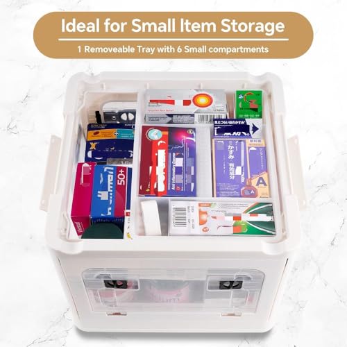 HEY FOLY 22qt Medicine Organizer Storage Box with 4-Side Opening Doors, White Foldable Medication Organizer Empty, Container Case Stackable First Aid Box for Home Storage - color: Foldable-22qt