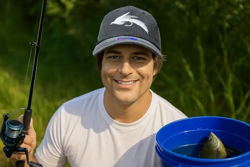 Fishing Baseball Cap for Men Women, Adjustable Embroidered Hat | Fishing Gear, Outdoor Adventure Design, Precision Embroidery Craft, One Size Adjustable Fit - color: Fly Fishing Lures (Washed Black)