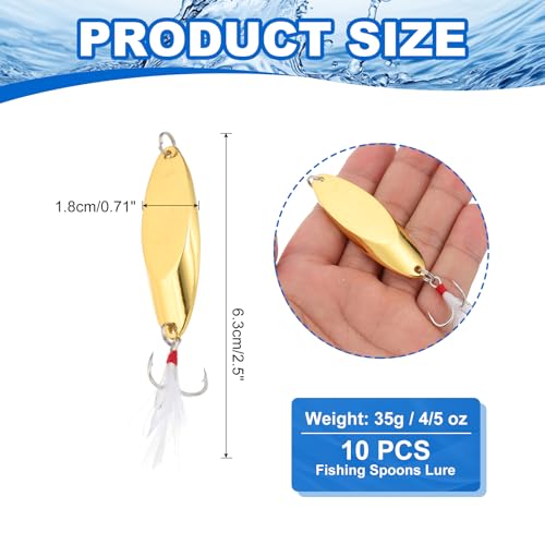 PATIKIL Fishing Spoons, Fishing Lures Casting Spoon Treble Hooks Jigs Hard Metal Spinner Baits for Freshwater Saltwater Salmon - color: Gold Tone, size: 4/5 oz