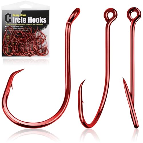 Dovesun Circle Hooks for Catfish 2X Strong 100PCS Catfish Hooks Octopus Circle Hooks Saltwater and Freshwater Black & Red Size 1/0-8/0 - color: Red, size: 5/0*70PCS