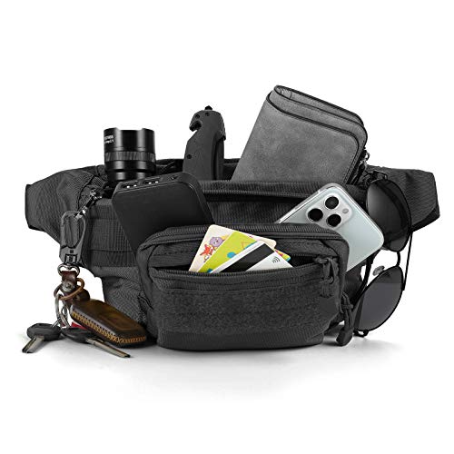 SOWHUP Tactical Fanny Pack,Military Waist Bag Pack with U.S Patch Utility Hip Belt Bumbag for Outdoor Fishing Hiking (Black c(4 Zipper Pockets)) - color: Black c(4 Zipper Pockets)
