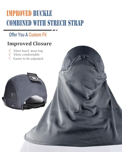 Outdoor Sun Hat for Men Women UPF 50+ Fishing UV Hat with Neck Flap Face Cover for Sun Protection - color: Grey-regular Brim