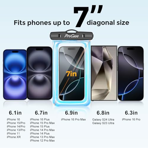 ProCase 2 Pack Floating Waterproof Phone Pouch IPX8, Universal Dry Bag Fits iPhone 17/16/15/14/13 Series, Galaxy S24/S23/S22, Pixel 8/7 (Up to 7”), Touchscreen, Underwater & Snow Protection -Sparkle - color: Sparkle