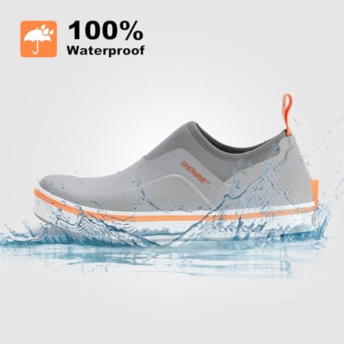 Showave Men's Deck Shoes Waterproof Short Rain Boots Breathable Sports Sailing Booties Non-Slip Rubber Boots Low Cut Design for Outdoor Fishing Gardening Walking - color: Grey, size: 9