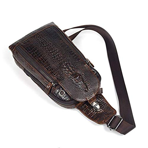 Hebetag Crocodile Genuine Leather Sling Chest Bag for Men Travel Outdoor Hunting Hiking Camping Crossbody Shoulder Pack Pouch Backpack Daypack Coffee - color: #13coffee