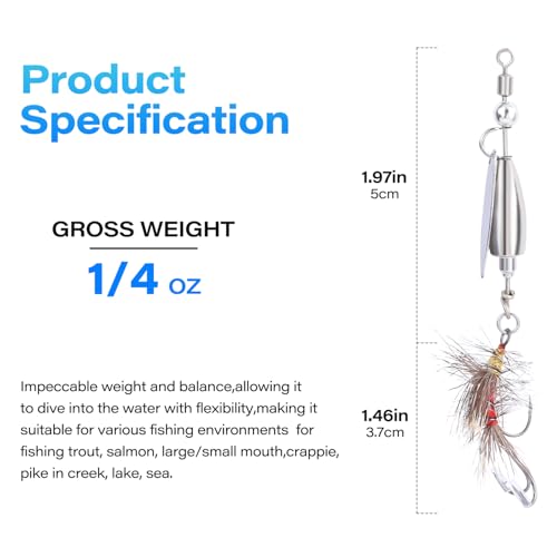 Trout Spinner Lures with Stimulator/Humpy Dry Fly Tail, Brass Hard Metal Hand-Tied Rooster Bait Tail Fishing Spinnerbaits for Bass Pike Salmon Saltwater Freshwater Lake River - color: 10PCS