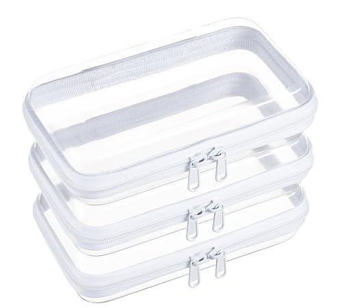 3-Pack Small Clear Hard Shell Zipper Pouches, Clear Zipper Bags, Hard Case Pouches for Purse & Diaper Bag Organizer,and Travel Essentials（3S） - color: White, size: 3S