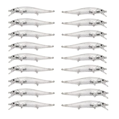 Unpainted Jerkbait Fishing Lure Blanks - 20 Minnow Lures with Free Eyes, SwimBaits for Bass