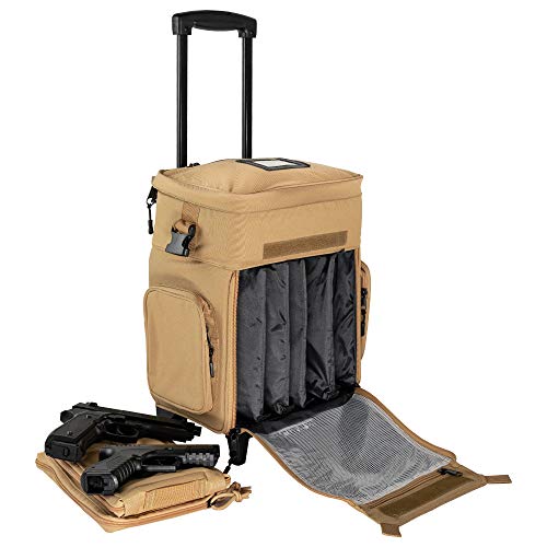 ‘Apollo2’ Tactical Handgun Rolling Range Bag with Wheels Pistol Case Gun Range Backpack Box for Shooting Gear, Ammo, Hunting Supplies, Firearms Storage