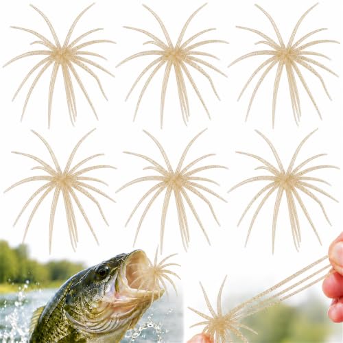 6Pcs Sea Urchin Bait, Realistic Fuzzy Dice Fishing Lure for Bass & Perch, Floating TPR Swimbait with Reflective Stars, 6 Colors Artificial Worm Bait for Saltwater & Freshwater - color: F, size: 3.54"