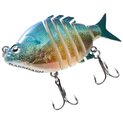 Bassdash SwimPanfish 2.5”/0.34oz Hard Bluegill Swimbaits Multi Jointed Topwater Trout Bass Fishing Crank Lure,Pack of 4 - color: RBOB