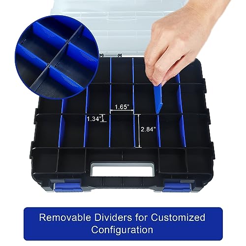 Tools Organizer Box Small Parts Storage Box 50-Compartment Double Side Hardware Organizers with Removable Plastic Dividers for Screws, Nuts, Nails, Bolts, Blue - color: Blue