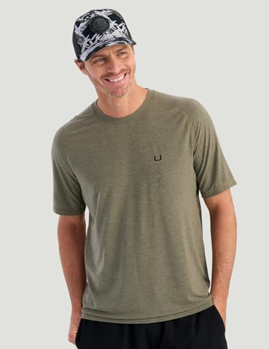 HUK Men's Drift Short Sleeve Lightweight Jersey Crew, Performance Fishing Shirt with UPF Sun Protection - color: Heather Moss, size: X-Large