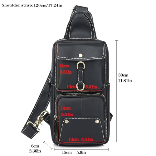 Genuine Leather Sling Bag for Men Women Shoulder Backpack Satchel Crossbody Chest Casual Outdoor Daypack - color: #03black