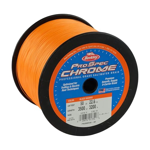 Berkley ProSpec Chrome Braid Fishing Line, Suitable for Saltwater Environments - color: Blaze Orange, size: 50lb - 3500yd
