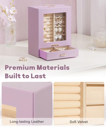 Homde Jewelry Organizer Girls Women Jewelry Box for Necklaces Rings Earrings Gift Bracelets Storage Case (Grey Purple + Gold) - color: Grey Purple + Gold