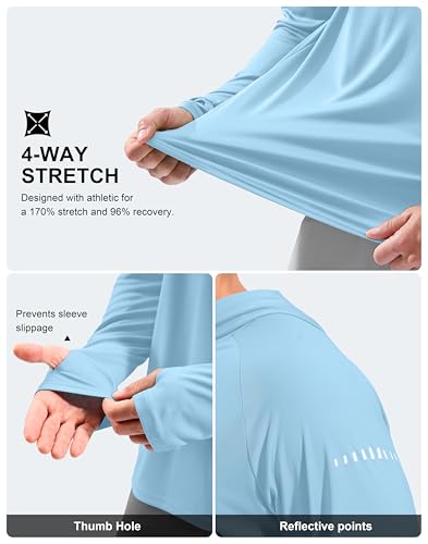 Men's Sun Protection Hoodie Shirts Long Sleeve UPF 50+ Swim Shirts for Men Rash Guard Fishing Shirt Quick Dry - color: Light Blue, size: Medium