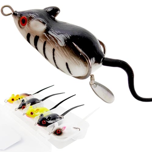 Topwater Mouse Rat Fishing Lure, 5pcs Realistic Soft Rat Bait for Bass, Trout, Pike, Muskie, Hollow Body, Weedless Double‑Barb Hooks, Spinnerbait Blade, Glide Bait & Crankbait Compatible