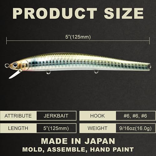 Lucky Craft FlashMinnow 125 YAWARA Saltwater Fishing Lure, Jerkbait for Halibut and Sea Bass, Long Casting Fishing Gear, Slow Sinking 5in 0.7oz, Tackle Box and Fish Accessories - color: 7357 Anchovy Venus, size: 125F, style: No Scales