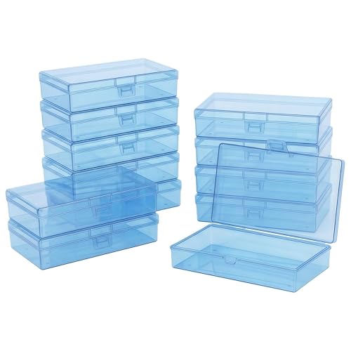 LJY 12 Pieces Rectangular Empty Mini Clear Plastic Organizer Storage Box Containers with Hinged Lids (5.3 x 3.1 x 1.2 inch, Blue) - color: Blue, size: 5.3 x 3.1 x 1.2 inch