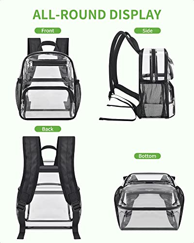 MAY TREE Clear Backpack for Stadium Events, 12x10x6 Inches Stadium Approved | 2 Extra Front Pockets, Clear Bag with Padded Strap for Stadium Events, Transparent Bag for Concert, Festival, Game Day -Black - color: Black-1, style: 2 Front Pocket-1