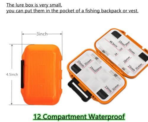 2x Small Hard Fishing Tackle Box Portable Case Hooks Lure Baits Storage Box Containers For Storing Swivels Jigs Hooks Sinker,12 Compartments (Orange (Waterproof)) - color: Orange (Waterproof)