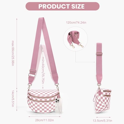 Checkered Crossbody Bum Bags for Women Nylon Checkered Purse Checkerboard Fanny Pack - color: A09-pink