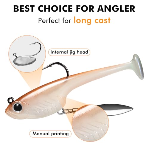 TRUSCEND Duramax Pre-Rigged Fishing Lures with BKK Jig Hooks, 10X Tear-Resistant TPE Soft Swimbaits for Bass Striper Trout Crappie Walleye Grouper, Lifelike Fishing Baits for Saltwater and Freshwater - color: C1-3"-3/8oz