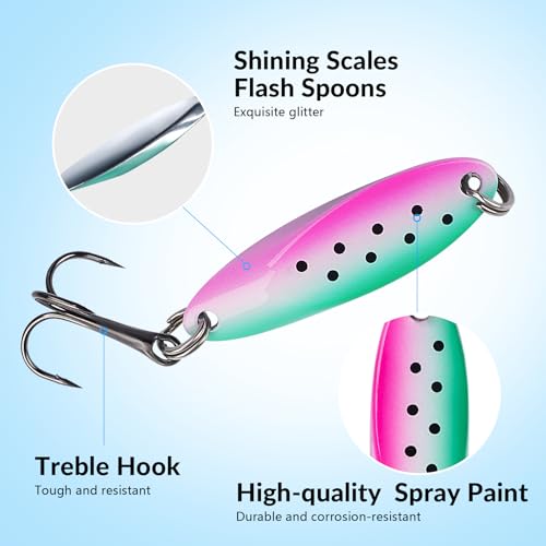 THKFISH Fishing Lure Spoons Trout Spoons for Fishing Jigging with Hooks - color: Color 2#, size: ['1/8 oz - 5 pieces']
