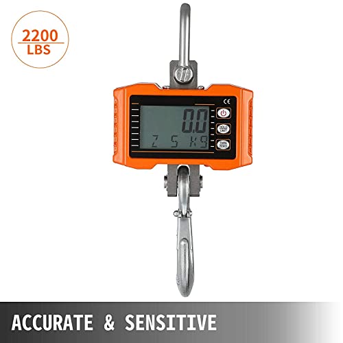 Crane Scale 1000KG 2200LBS Heavy Duty Hanging Scale Digital Crane Scale with Backlit LED Display for Farm Hunting Construction Factory Measuring Tool