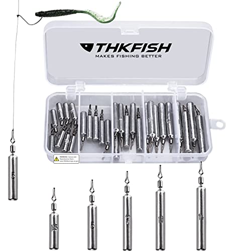 THKFISH Fishing Weights Sinkers Set, 28PCS Fishing Sinker Drop Shot Weights Kit,Drop Shot Rig Wacky Hooks for Saltwater Freshwater Bass Fishing - size: A-28pcs-Slender Shape