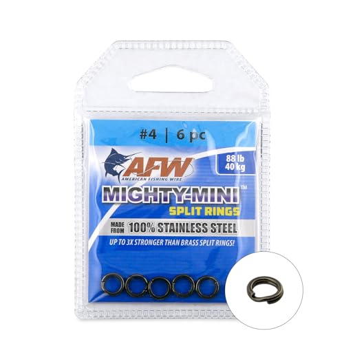 American Fishing Wire Mighty Mini Stainless Steel Split Rings, 3 Times Stronger Than Brass, Superior Holding Power for Fisherman and Outdoorsman - 100pcs in Bright Stainless Steel and Gunmetal Black - size: 6 pc, #4, 88 lb test, style: Gunmetal Black