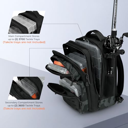 KastKing BlowBak Tactical Sling Tackle Bag-Lightweight Fishing Backpack Storge Fishing Gear and Equipment,Gift for Men - color: G: Double Shoulder-black Camo（16.9” X 10.6” X 8.3”）, size: Large