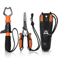 RoundFunny Fish Lip Gripper Pliers, Combo Fishing Tool Kit Stainless Steel Multifunction Hook Remover, Split Ring Pliers with Lanyards Sheath for Fly, Easter Fishing Basket Gift Gear Men Women - color: Orange
