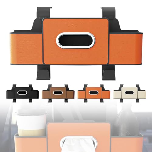 Back Seat Car Organizer, 3-in-1 Backseat Car Organizers and Storage Box with Cup Holder, Tissue Box, Trash Bin & Hooks for Hold Phones, Snacks, Drinks, and Handbags (Orange) - color: Orange