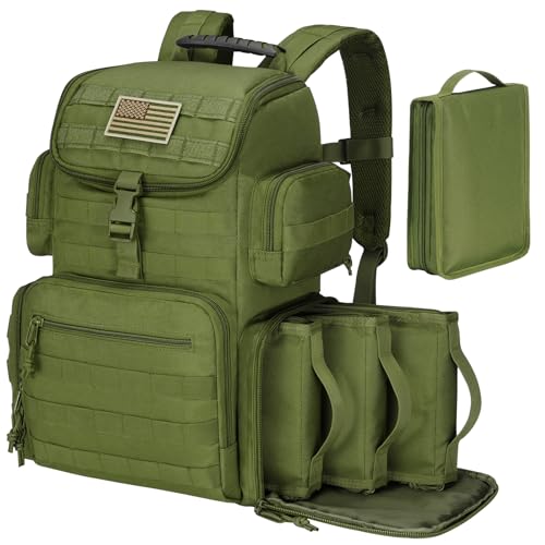 CVLIFE Tactical Range Backpack with Removable Divider, Gun Cases Bag with 4 Pistol Carrying Cases, Rucksack for Shooting (Army Green, Medium) - color: Army Green