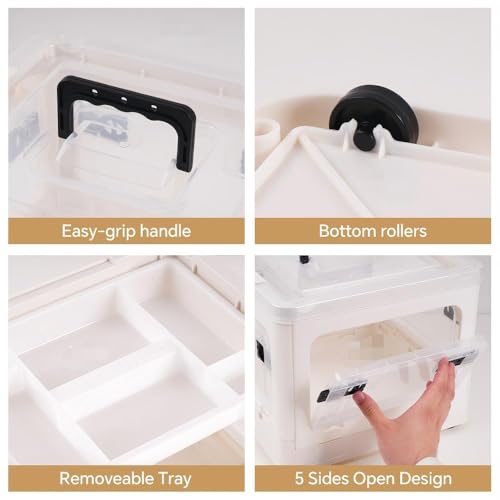 HEY FOLY 22qt Medicine Organizer Storage Box with 4-Side Opening Doors, White Foldable Medication Organizer Empty, Container Case Stackable First Aid Box for Home Storage - color: Foldable-22qt