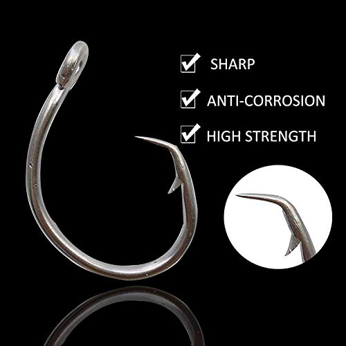 Tuna Circle Hooks Stainless Steel Big Game Saltwater Hook 30Pcs Extra Strong Short Shank Circle Hook 8/0-20/0 - size: 11/0#(30pcs per pack)