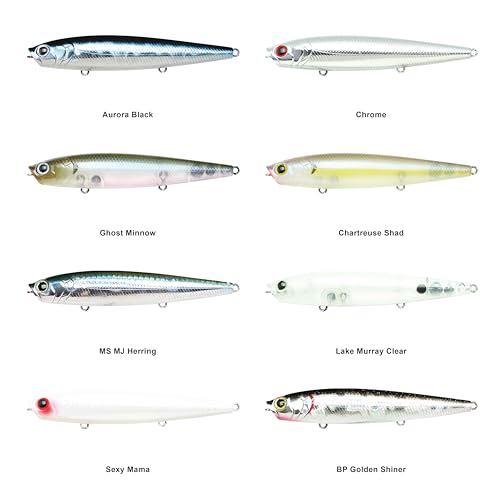 LUCKY CRAFT Gunfish 95 3 Hook Freshwater Fishing Lures and Bait for Bass Fish, Topwater Fish Line, Surface Bait with Treble Hooks, Fishing Gear for Tackle Box - color: 074 Chrome
