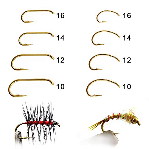 Fly-Hooks-for-Fly-Tying-Dry-Wet-Barbless-BL-Nymph-Flies Curved Czech Scud Fishing Hooks 10# ~16# Assortment Pack of 100-240 Hooks with Box - color: Fly Hooks F100&F2487 Qty 240